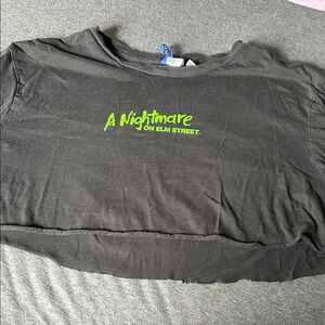 Divided Black Crop Top with Green Print